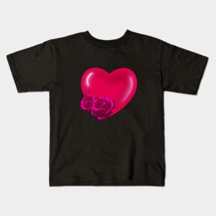 Red Heart with pink roses Kids T-Shirt